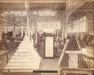 Liberia zeep- en koffiedisplay, Agricultural Hall, Philadelphia Centennial Exhibition, 1876