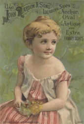 Advertentie voor John Reardon & Sons Leading Soaps: Anchor, Oval, Antique en Extra Family Soaps, c.1887