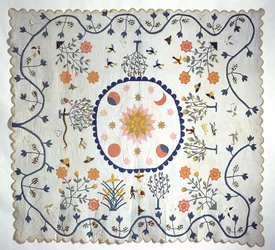 Applicatie quilt met Zon, Maan, Sterren en de Hof van Eden, uit Arkansas