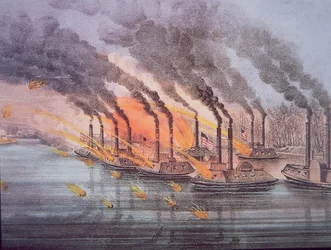 Gepantserde Kanonneerboten Onder Bevel van U.S. Vlagofficier Andrew Foote, 6 februari 1862