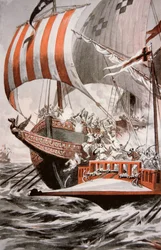 Arouji, broer van Barbarossa, valt de schatgaljoenen van paus Julius II aan, in 1504