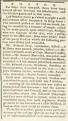 Artikel uit de Boston Chronicle met details over het Boston Bloedbad, 5 maart 1770 (krantenartikel)