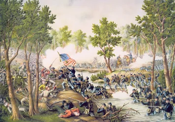 Slag om Spottsylvania, mei 1864, gegraveerd door Kurz & Allison