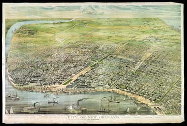 Vogelvlucht van New Orleans en voorsteden, 1873