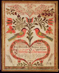 Boekmerk met Twee Vogels en een Hart, 1784