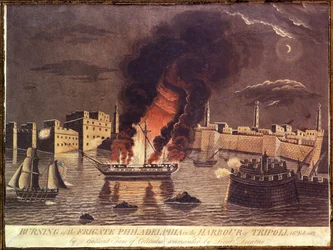 Brand van de fregat Philadelphia, in de haven van Tripoli op 16 februari 1804
