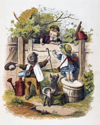 Kinderreünie in "Schnik, schnak, kleinigheden voor de kleintjes", kinderspelen. ed. London- Georges Ronthedge and sons. New York, The broad way Ludgate n.d. c. 1890.