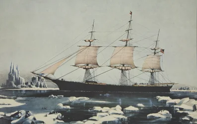 Clipper schip, Red Jacket - In het ijs bij Kaap Hoorn, op haar reis van Australië naar Liverpool, augustus 1854, uitgegeven 1855, Currier & Ives