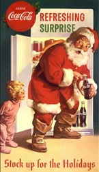 Coca-Cola-advertentie met de kerstman, jaren 40. Voorafgaande toestemming voor gebruik met Coca-Cola vereist