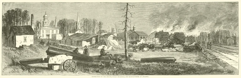 Vernietiging van de depots, openbare gebouwen en fabrieken in Atlanta, november 1864
