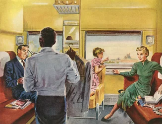 Gezin geniet van een eersteklas cabine tijdens een treinreis