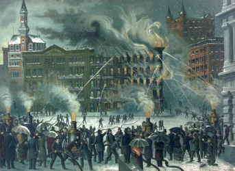 Brand in het New York World-gebouw, opgedragen aan Onze Dappere Brandweermannen, uitgegeven door W.M. Bruns, 1882