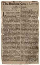 Eerste uitgave van de Boston News-Letter, 1704 (krantenpapier)