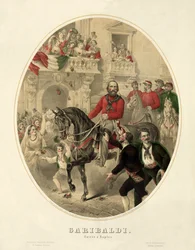 Garibaldi, entree in Napels (handgekleurde gravure)