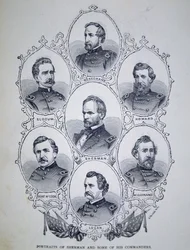 Generaal William Tecumseh Sherman (1820-91) en enkele van zijn bevelhebbers van het Union Army