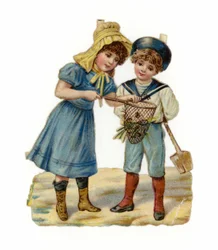 Meisje en jongen vissen op het strand