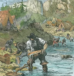 Goudwassen in Californië, uit een boek gepubliceerd in 1896
