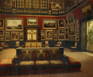 Grote Zaal, Van der Bilt Hotel in New York, ca. 1840, kleurgravure