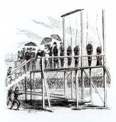 Ophanging van de samenzweerders bij de moord op Lincoln, 7 juli 1865