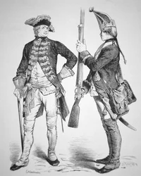 Hessische soldaten uit 1770, in hun uniformen uit de Amerikaanse Onafhankelijkheidsoorlog