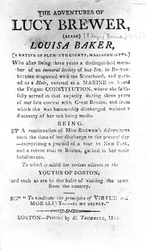 Introductiepagina van The Adventures of Lucy Brewer gedrukt door H. Trumbull, Boston, 1815