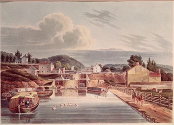 Kruising van Erie en Northern Canal, gegraveerd door J. Hill, ca. 1830-32