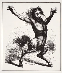 Kelpie Water Demon, uit The World Guide to Gnomes, Fairies, Elves and Other Little People door Thomas Keightley (1789-1872) gepubliceerd 1880 (ZW gravure)