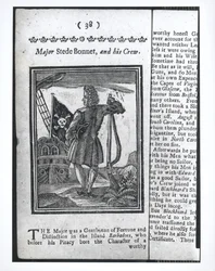 Majoor Stepe Bonnet, pagina 38 uit Geschiedenis en levens van alle beruchtste piraten en hun bemanningen, Londen, 1725