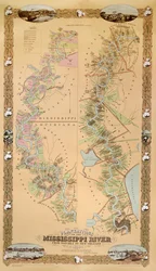 Kaart met plantages aan de Mississippi-rivier van Natchez tot New Orleans, 1858