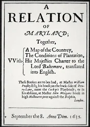 Pamflet over de Kolonie Maryland uitgegeven door de Tweede Lord Baltimore