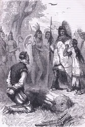 Pocahontas redt het leven van kapitein Smith, illustratie uit Cassell