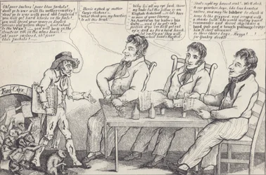 Politieke cartoon aan de vooravond van de oorlog van 1812, ca. 1812