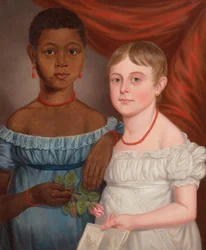 Portret van twee meisjes, vroeg 19e eeuw (olieverf op doek)