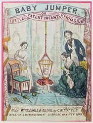 Poster die de Baby Jumper of Tuttes Patent Infant Gym adverteert, uitgegeven door W.J. Dailey