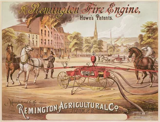 Poster ter promotie van de Remington Fire Engine vervaardigd door de Remington Agricultural Company, c.1890