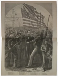 President Lincoln betrokken bij de Slag om Fort Stevens, illustratie uit "Harper