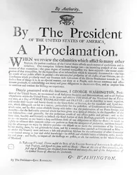 Proclamatie van president George Washington (1732-99) waarin donderdag 19 februari wordt uitgeroepen tot een dag van openbare dankzegging en gebed, 1795