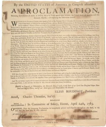 Proclamatie van het Congres waarin de wapenstilstand en het einde van de oorlog worden verklaard, 24 april 1783