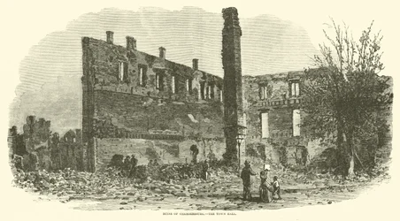 Ruïnes van Chambersburg, het stadhuis, september 1864