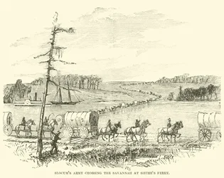 Slocums leger steekt de Savannah over bij Sisters Ferry, januari 1865