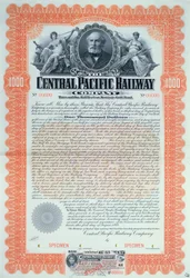 Voorbeeld obligatiecertificaat voor 1000 dollar voor de Central Pacific Railway Company, 1899