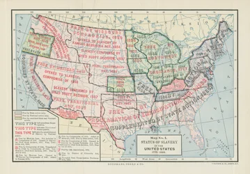 Status van slavernij in de Verenigde Staten, 1775-1865, uit "Division and Reunion, 1829-1889" door Woodrow Wilson, 1893