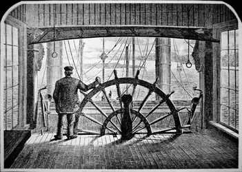 Stoombootpiloot in de stuurhut, c.1870