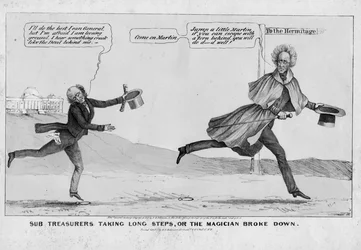 Sub-schatbewaarders nemen grote stappen, of, De tovenaar brak af, uitgegeven door H R Robinson, New York, 1838