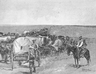 Tien Minuten Voor de Grote Stormloop, aan de Zuidlijn van het Indian School Reserve, nabij Arkansas City, 16 september 1893 (gravure)