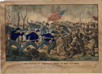 De Slag bij Spottsylvania, Va. 12 mei 1864, uitgegeven door Currier & Ives, ca. 1864