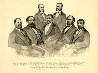 De Eerste Gekleurde Senator en Vertegenwoordigers - in het 41e en 42e Congres van de Verenigde Staten, uitgegeven 1872 (litho)