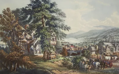 Het huis van Evangeline, In het Acadiaanse land, uitgegeven 1864, Currier & Ives