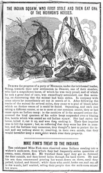 De Indiaanse Squaw die eerst een van de paarden van de Mormonen stal en daarna opat, uit Crocketts Almanak, 1852
