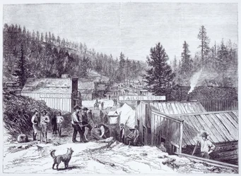 De Indiase Oorlog, Deadwood City, Black Hills van Dakota, van een foto door S. J. Morrow